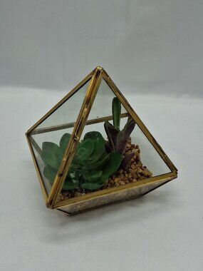 Geometric  Glass Terrarium Tabletop Hanging Planter - Faux Succulent Display